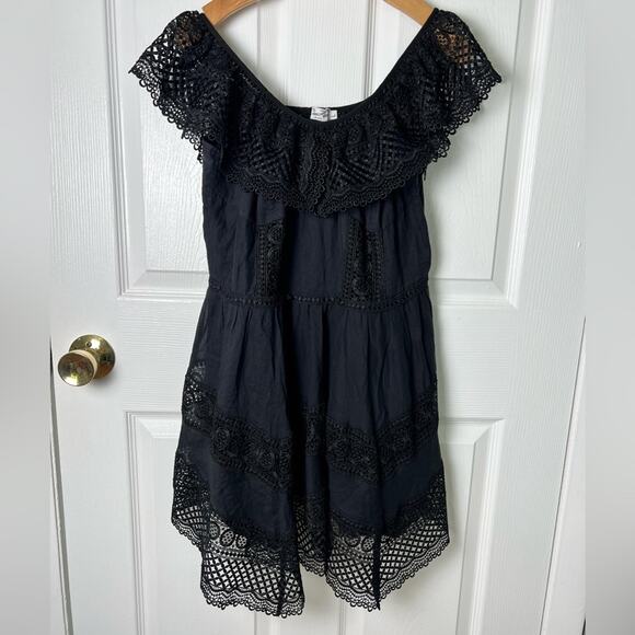 Charo Ruiz Ibiza Black Off Shoulder Lace Layered Asymmetric Vaiana Dress L - Picture 3 of 12
